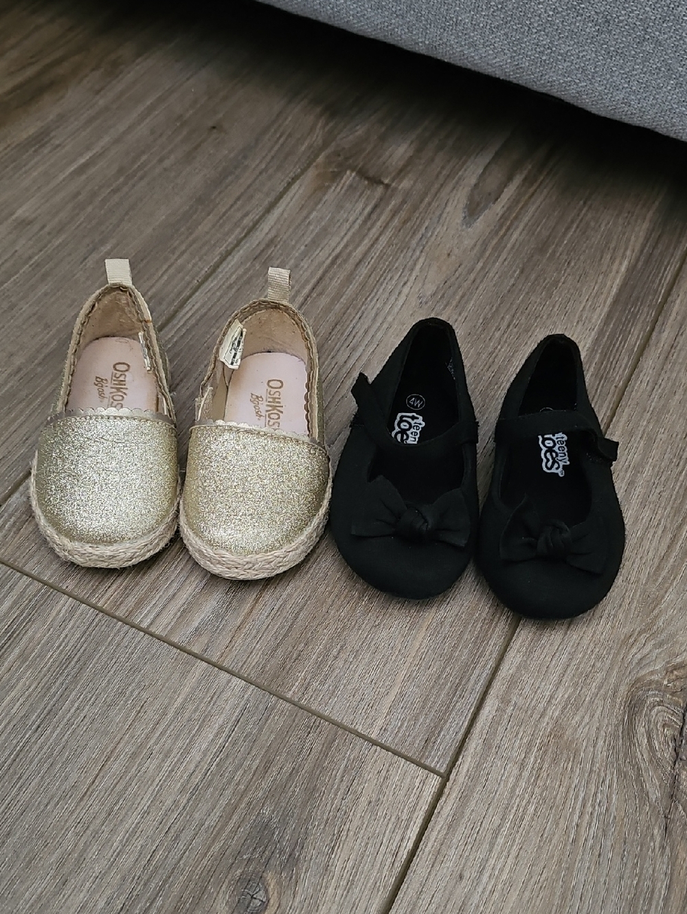 OshKosh B'gosh Gold Glitter Espadrilles & Black Bow Flats | Bundle |Baby Toddler